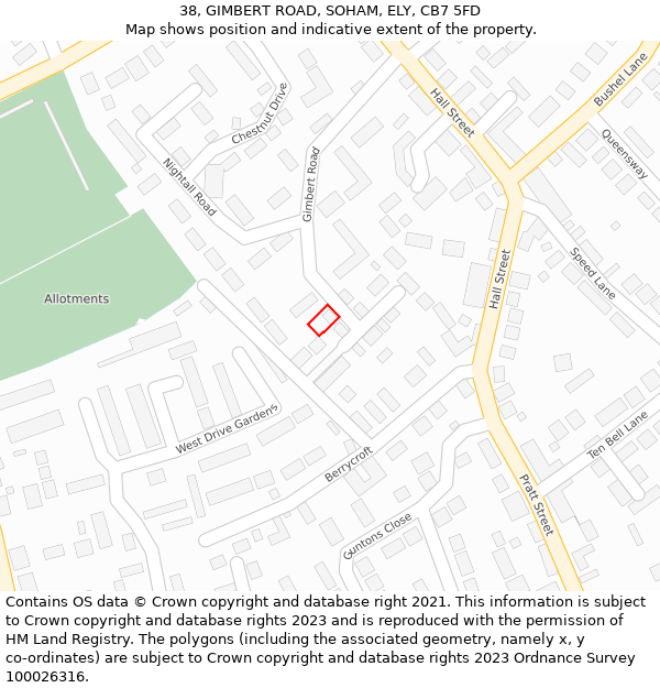 38, GIMBERT ROAD, SOHAM, ELY, CB7 5FD: Location map and indicative extent of plot