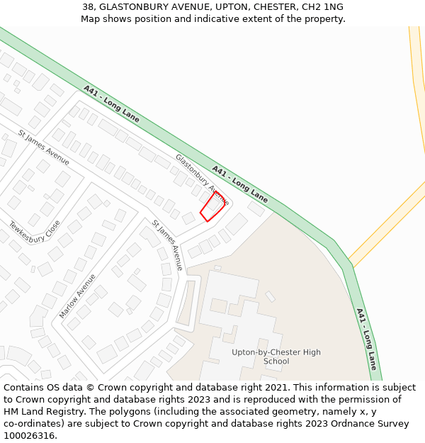38, GLASTONBURY AVENUE, UPTON, CHESTER, CH2 1NG: Location map and indicative extent of plot
