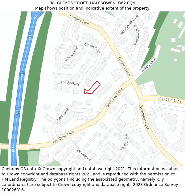 38, GLEADS CROFT, HALESOWEN, B62 0QA: Location map and indicative extent of plot