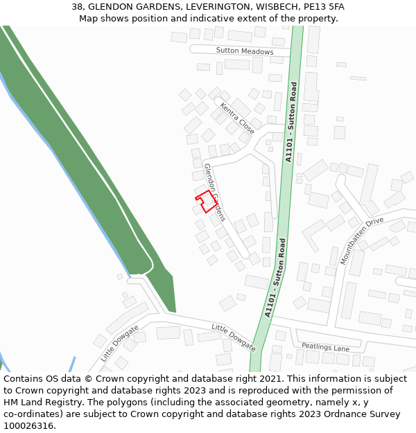 38, GLENDON GARDENS, LEVERINGTON, WISBECH, PE13 5FA: Location map and indicative extent of plot