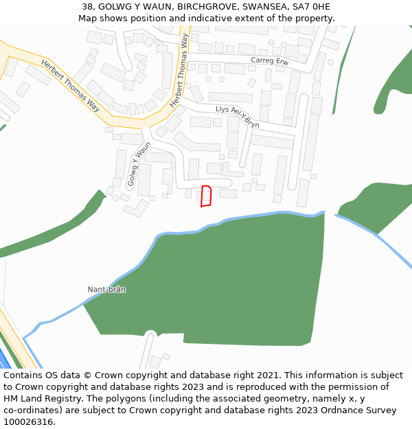 38, GOLWG Y WAUN, BIRCHGROVE, SWANSEA, SA7 0HE: Location map and indicative extent of plot