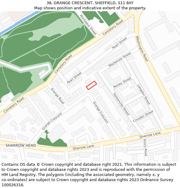 38, GRANGE CRESCENT, SHEFFIELD, S11 8AY: Location map and indicative extent of plot