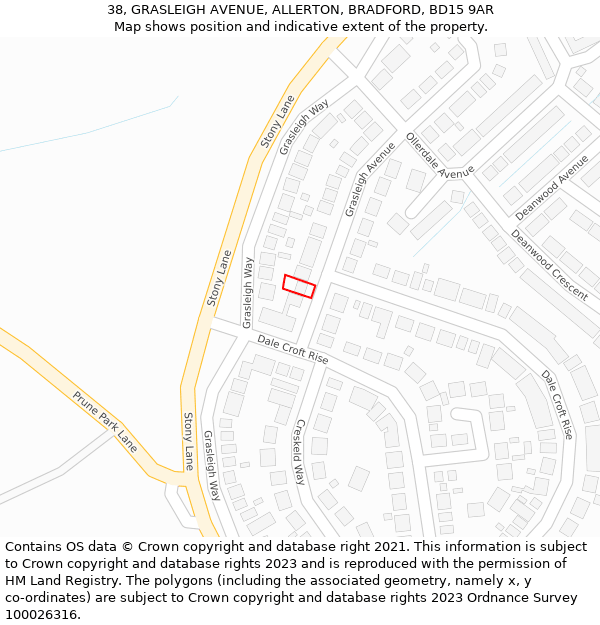 38, GRASLEIGH AVENUE, ALLERTON, BRADFORD, BD15 9AR: Location map and indicative extent of plot