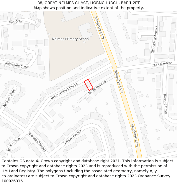 38, GREAT NELMES CHASE, HORNCHURCH, RM11 2PT: Location map and indicative extent of plot