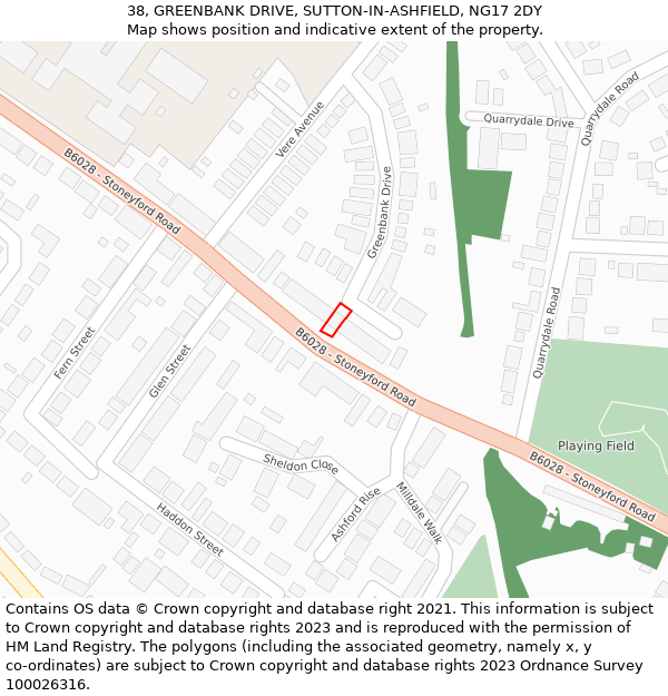 38, GREENBANK DRIVE, SUTTON-IN-ASHFIELD, NG17 2DY: Location map and indicative extent of plot