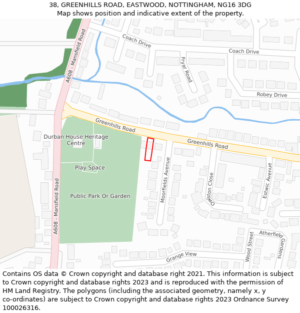 38, GREENHILLS ROAD, EASTWOOD, NOTTINGHAM, NG16 3DG: Location map and indicative extent of plot