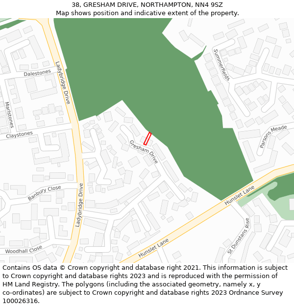 38, GRESHAM DRIVE, NORTHAMPTON, NN4 9SZ: Location map and indicative extent of plot
