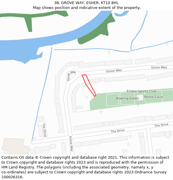 38, GROVE WAY, ESHER, KT10 8HL: Location map and indicative extent of plot