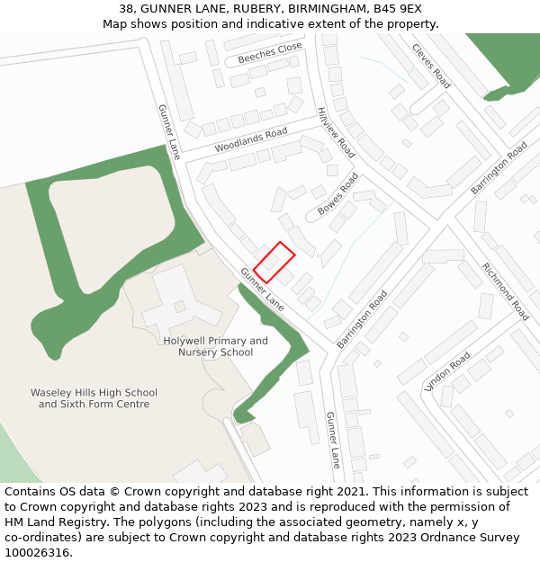 38, GUNNER LANE, RUBERY, BIRMINGHAM, B45 9EX: Location map and indicative extent of plot