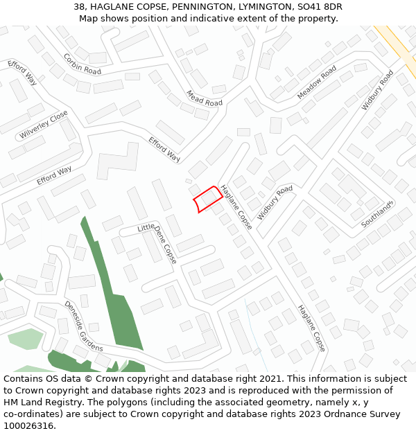 38, HAGLANE COPSE, PENNINGTON, LYMINGTON, SO41 8DR: Location map and indicative extent of plot