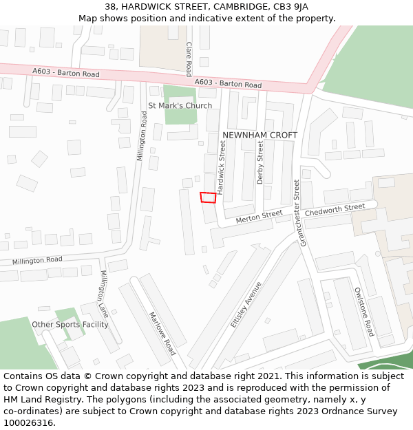 38, HARDWICK STREET, CAMBRIDGE, CB3 9JA: Location map and indicative extent of plot