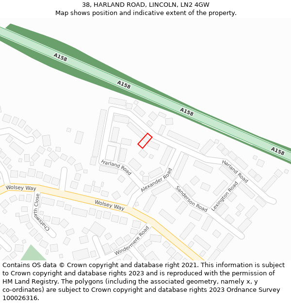 38, HARLAND ROAD, LINCOLN, LN2 4GW: Location map and indicative extent of plot