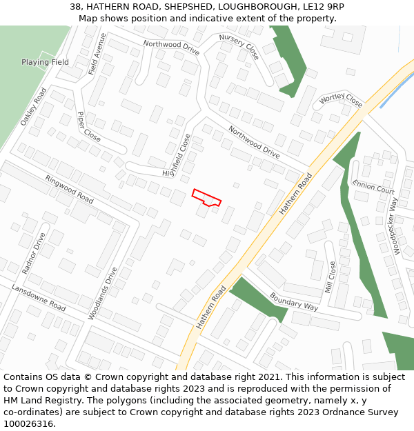 38, HATHERN ROAD, SHEPSHED, LOUGHBOROUGH, LE12 9RP: Location map and indicative extent of plot