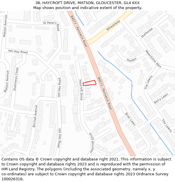 38, HAYCROFT DRIVE, MATSON, GLOUCESTER, GL4 6XX: Location map and indicative extent of plot