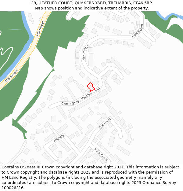 38, HEATHER COURT, QUAKERS YARD, TREHARRIS, CF46 5RP: Location map and indicative extent of plot