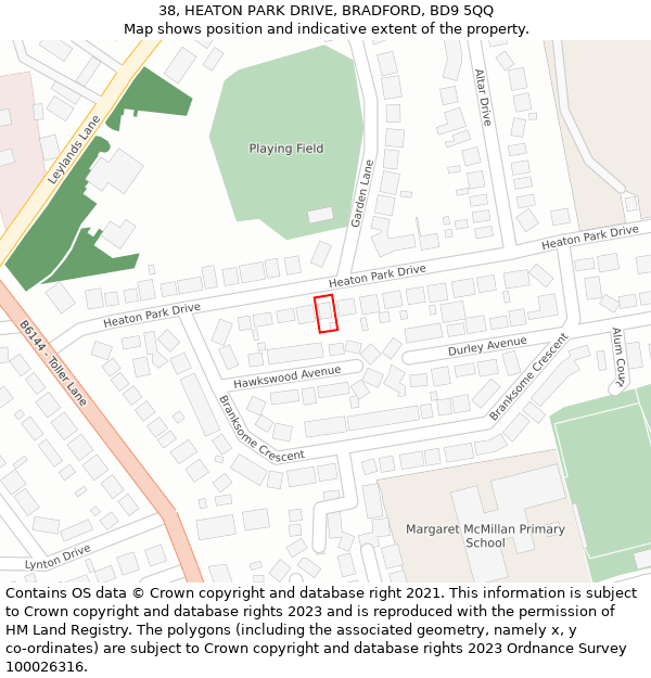 38, HEATON PARK DRIVE, BRADFORD, BD9 5QQ: Location map and indicative extent of plot