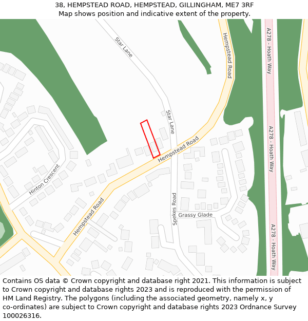 38, HEMPSTEAD ROAD, HEMPSTEAD, GILLINGHAM, ME7 3RF: Location map and indicative extent of plot