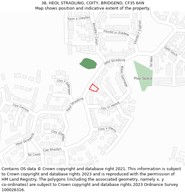 38, HEOL STRADLING, COITY, BRIDGEND, CF35 6AN: Location map and indicative extent of plot