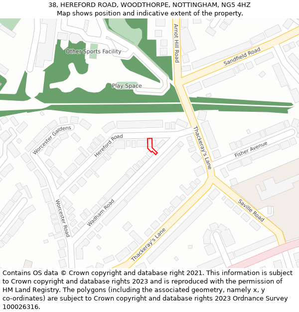 38, HEREFORD ROAD, WOODTHORPE, NOTTINGHAM, NG5 4HZ: Location map and indicative extent of plot