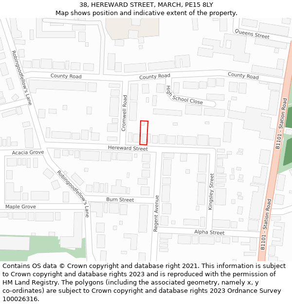 38, HEREWARD STREET, MARCH, PE15 8LY: Location map and indicative extent of plot