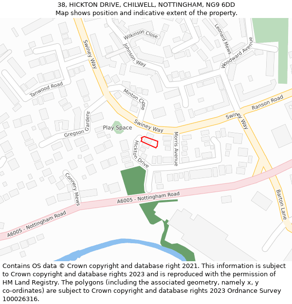 38, HICKTON DRIVE, CHILWELL, NOTTINGHAM, NG9 6DD: Location map and indicative extent of plot