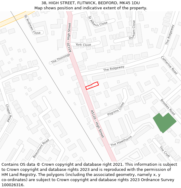 38, HIGH STREET, FLITWICK, BEDFORD, MK45 1DU: Location map and indicative extent of plot