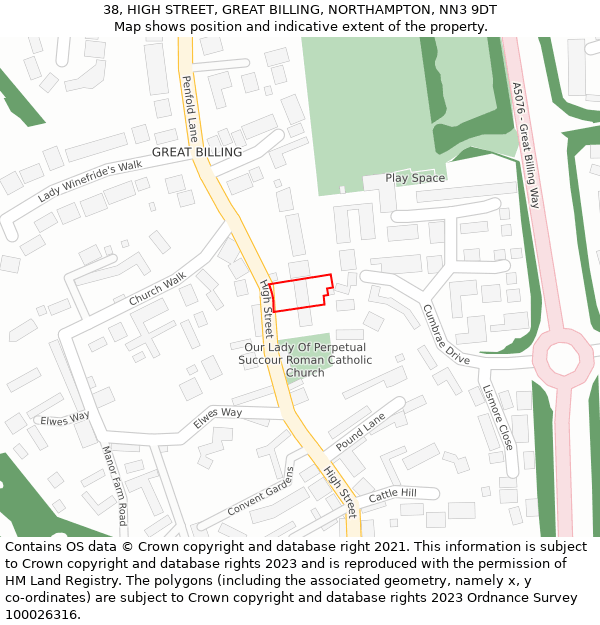 38, HIGH STREET, GREAT BILLING, NORTHAMPTON, NN3 9DT: Location map and indicative extent of plot