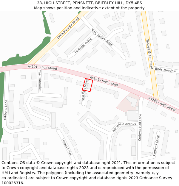 38, HIGH STREET, PENSNETT, BRIERLEY HILL, DY5 4RS: Location map and indicative extent of plot