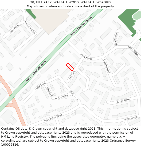 38, HILL PARK, WALSALL WOOD, WALSALL, WS9 9RD: Location map and indicative extent of plot