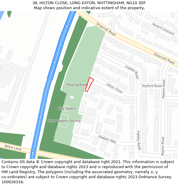 38, HILTON CLOSE, LONG EATON, NOTTINGHAM, NG10 3DF: Location map and indicative extent of plot