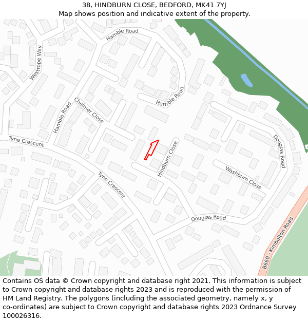 38, HINDBURN CLOSE, BEDFORD, MK41 7YJ: Location map and indicative extent of plot