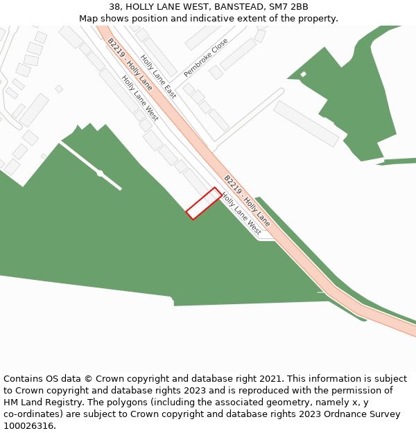 38, HOLLY LANE WEST, BANSTEAD, SM7 2BB: Location map and indicative extent of plot