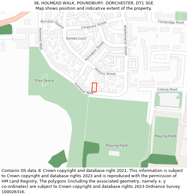 38, HOLMEAD WALK, POUNDBURY, DORCHESTER, DT1 3GE: Location map and indicative extent of plot