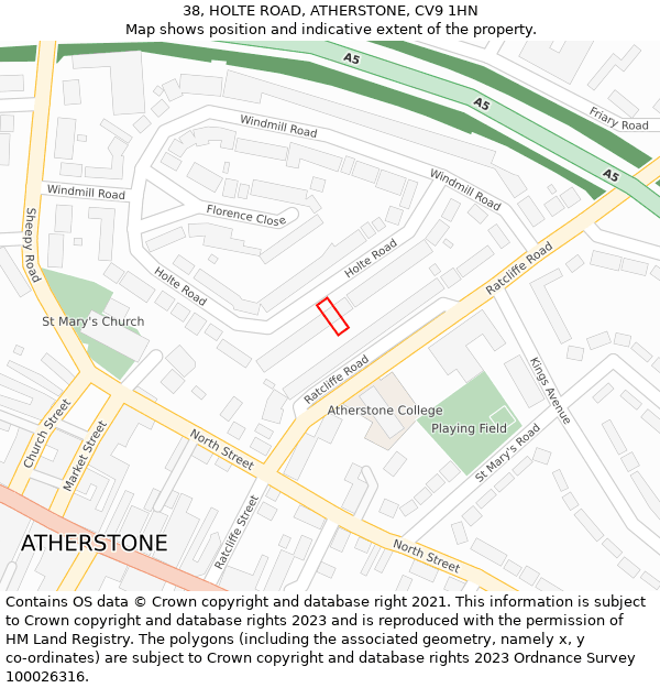 38, HOLTE ROAD, ATHERSTONE, CV9 1HN: Location map and indicative extent of plot