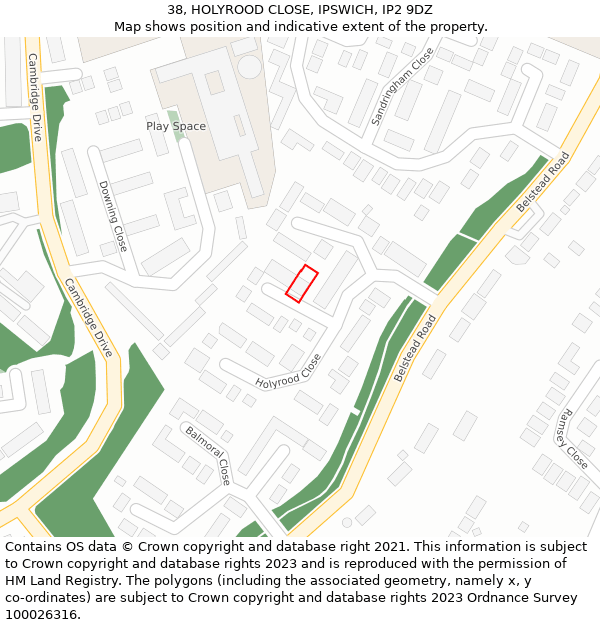 38, HOLYROOD CLOSE, IPSWICH, IP2 9DZ: Location map and indicative extent of plot