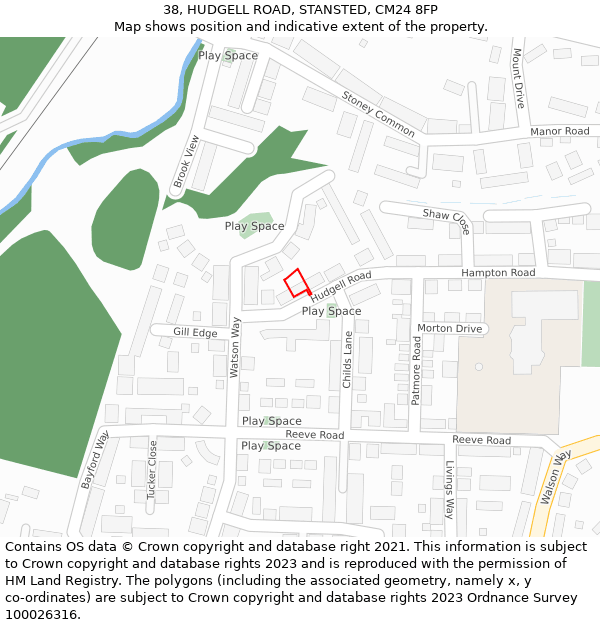 38, HUDGELL ROAD, STANSTED, CM24 8FP: Location map and indicative extent of plot