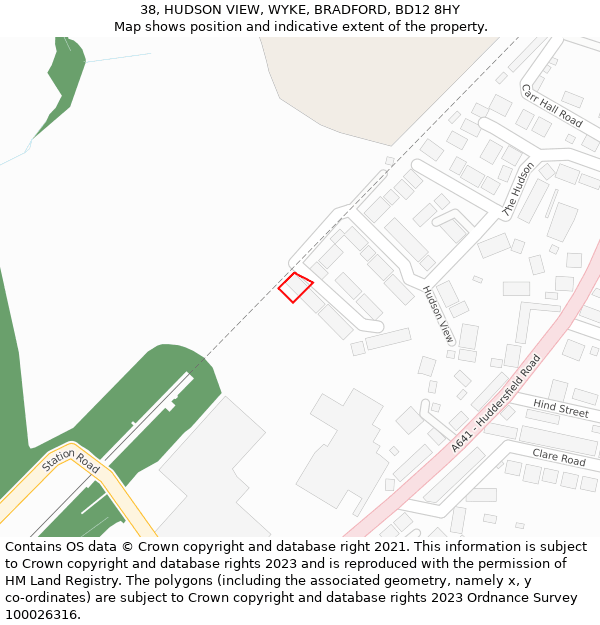 38, HUDSON VIEW, WYKE, BRADFORD, BD12 8HY: Location map and indicative extent of plot