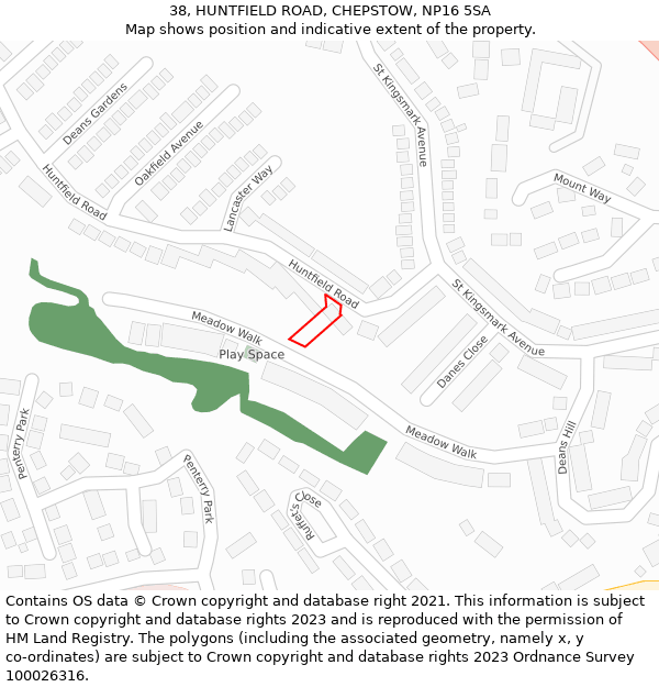 38, HUNTFIELD ROAD, CHEPSTOW, NP16 5SA: Location map and indicative extent of plot