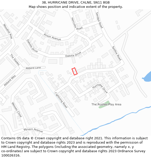 38, HURRICANE DRIVE, CALNE, SN11 8GB: Location map and indicative extent of plot