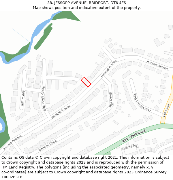 38, JESSOPP AVENUE, BRIDPORT, DT6 4ES: Location map and indicative extent of plot