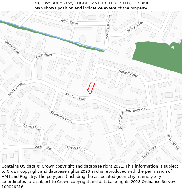 38, JEWSBURY WAY, THORPE ASTLEY, LEICESTER, LE3 3RR: Location map and indicative extent of plot