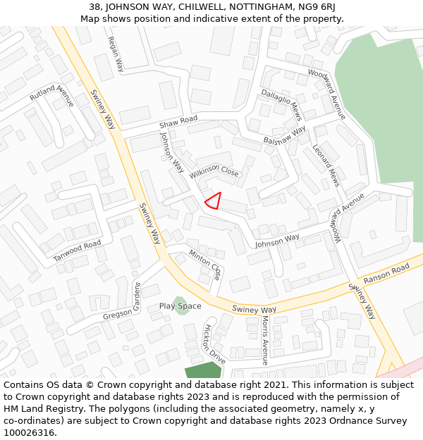 38, JOHNSON WAY, CHILWELL, NOTTINGHAM, NG9 6RJ: Location map and indicative extent of plot