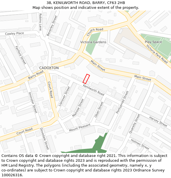 38, KENILWORTH ROAD, BARRY, CF63 2HB: Location map and indicative extent of plot