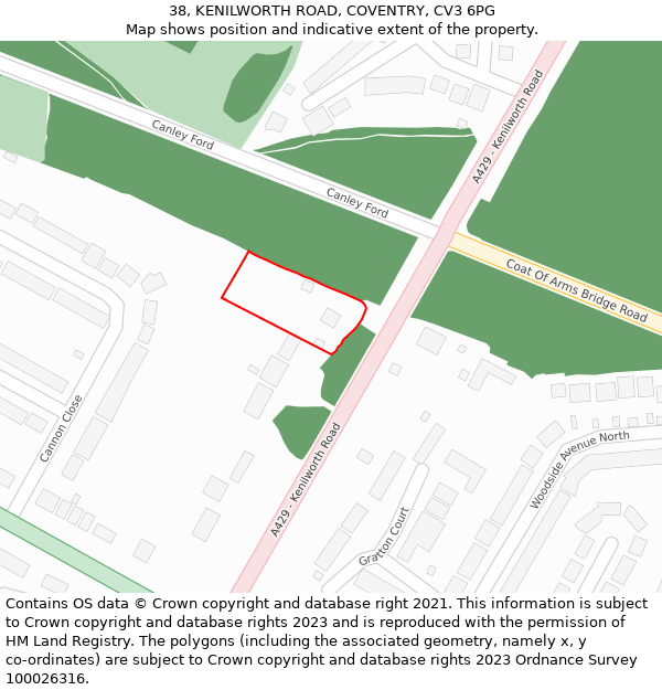 38, KENILWORTH ROAD, COVENTRY, CV3 6PG: Location map and indicative extent of plot