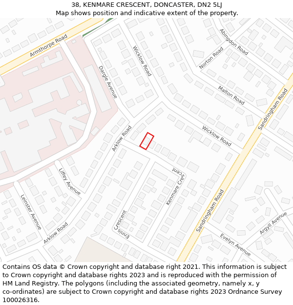 38, KENMARE CRESCENT, DONCASTER, DN2 5LJ: Location map and indicative extent of plot