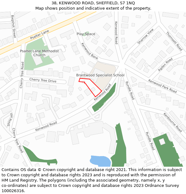 38, KENWOOD ROAD, SHEFFIELD, S7 1NQ: Location map and indicative extent of plot