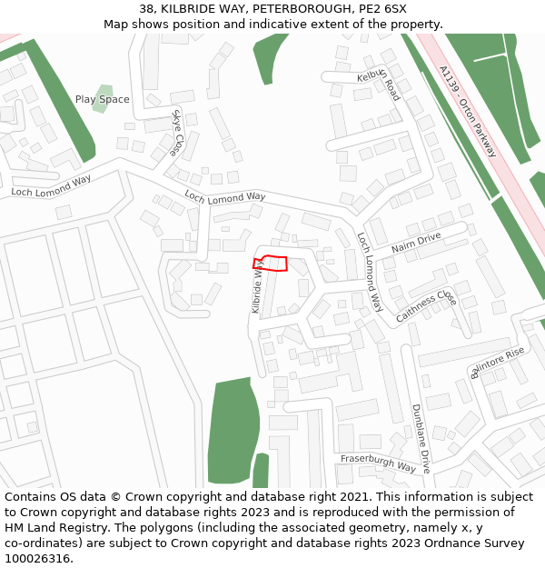 38, KILBRIDE WAY, PETERBOROUGH, PE2 6SX: Location map and indicative extent of plot
