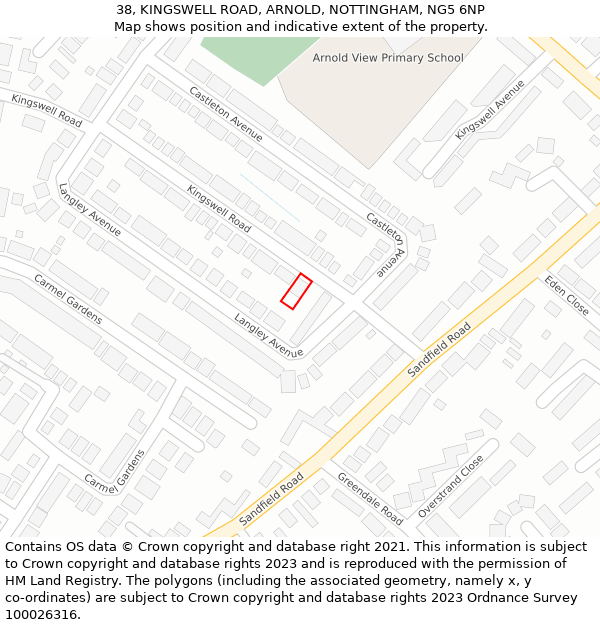 38, KINGSWELL ROAD, ARNOLD, NOTTINGHAM, NG5 6NP: Location map and indicative extent of plot