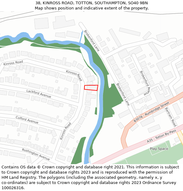 38, KINROSS ROAD, TOTTON, SOUTHAMPTON, SO40 9BN: Location map and indicative extent of plot