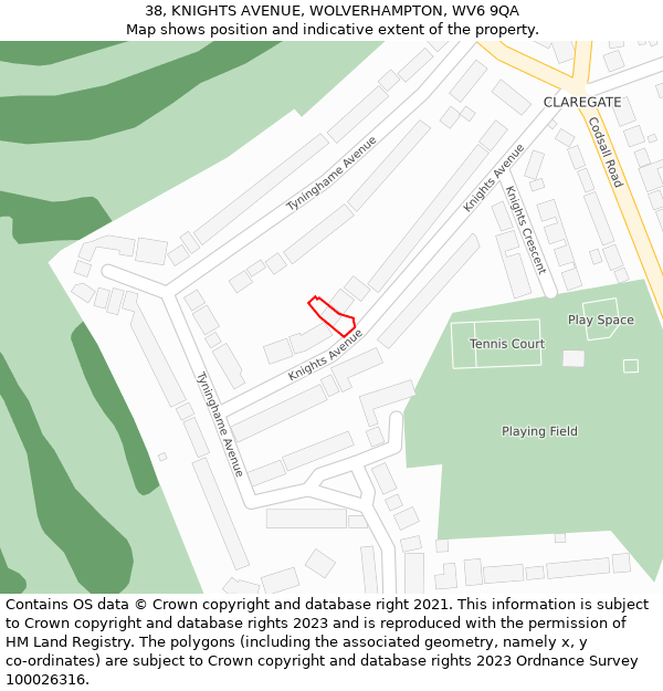 38, KNIGHTS AVENUE, WOLVERHAMPTON, WV6 9QA: Location map and indicative extent of plot